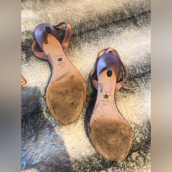 Christian Dior Dway Metallic Thread Embroidered Satin Sandal Heels Rose Des - Picture 6 of 9